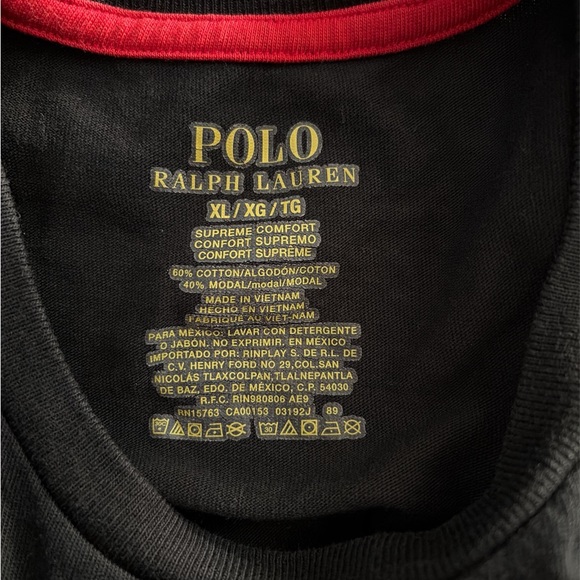 Polo by Ralph Lauren Black Tee Crew Neck Slim Fit 1” Polo embroidery Size XL - Picture 2 of 9